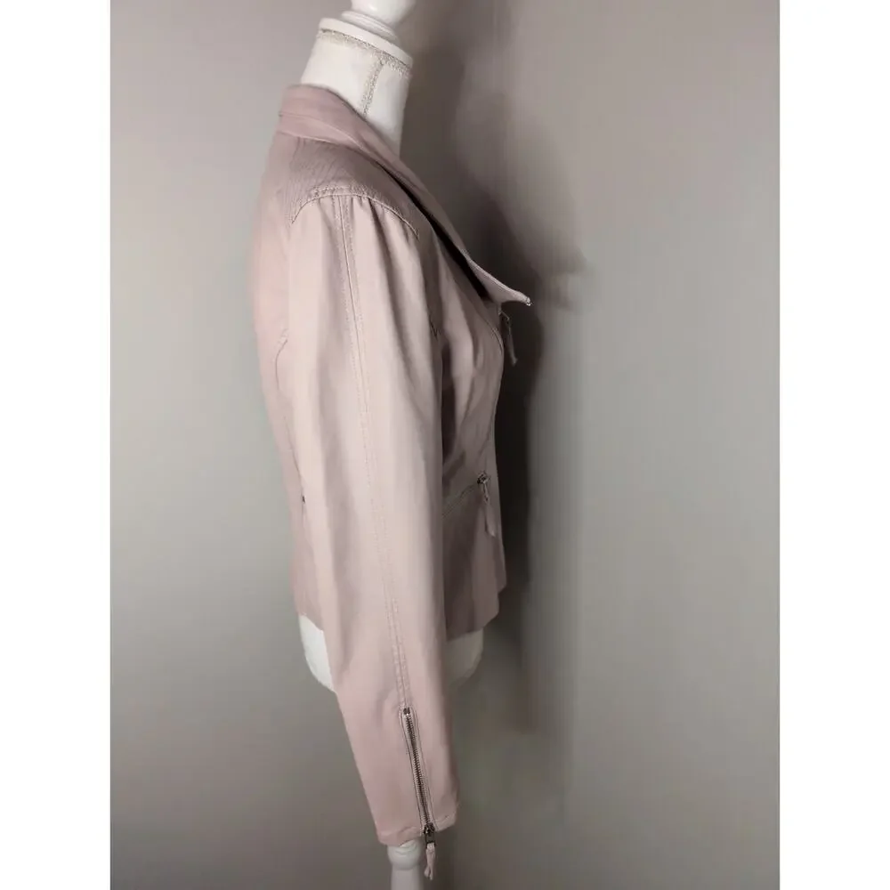 BlankNYC Blush Pink Moto Jacket Faux Leather Biker Minimalist Womens Medium